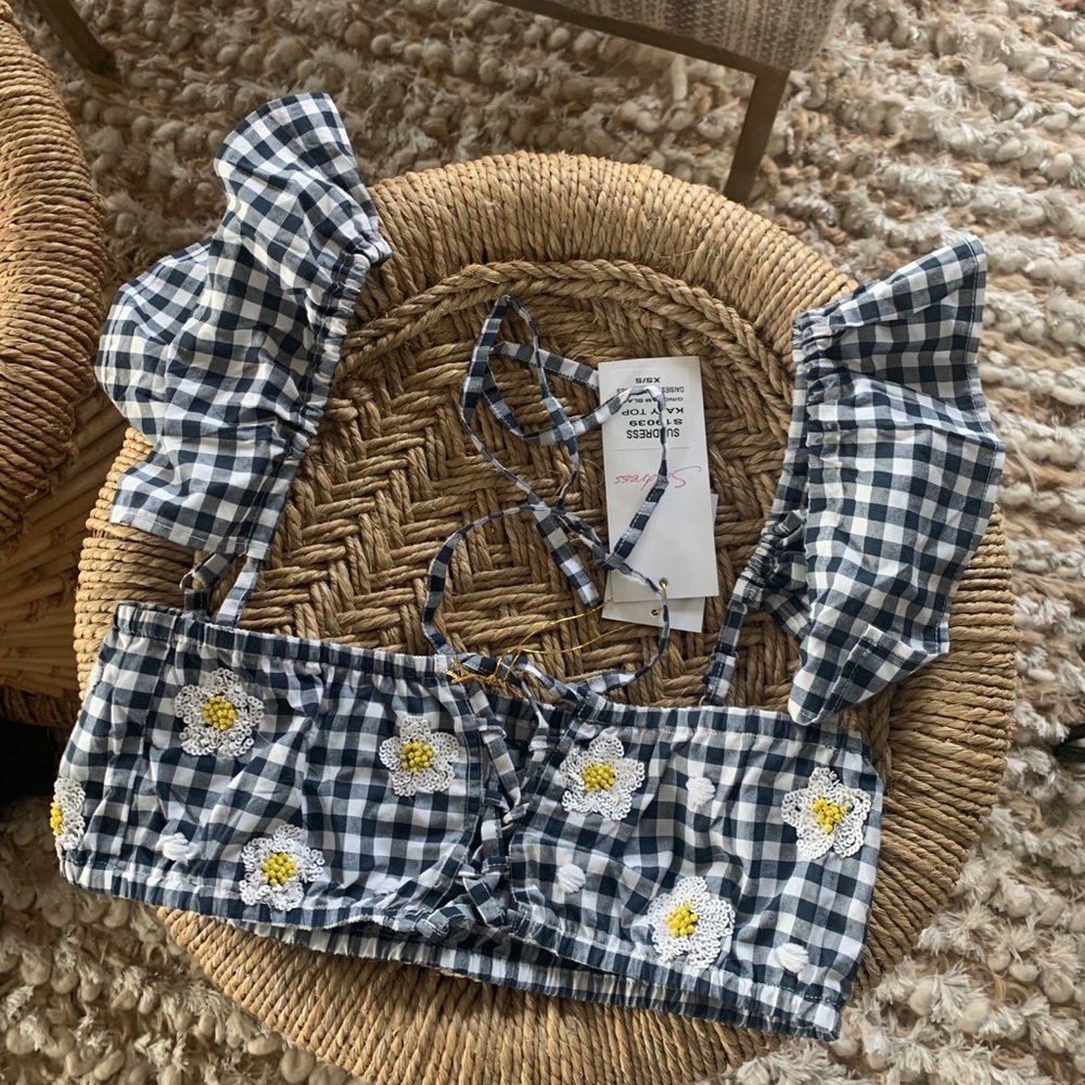 Beaded gingham crop top by Sundress